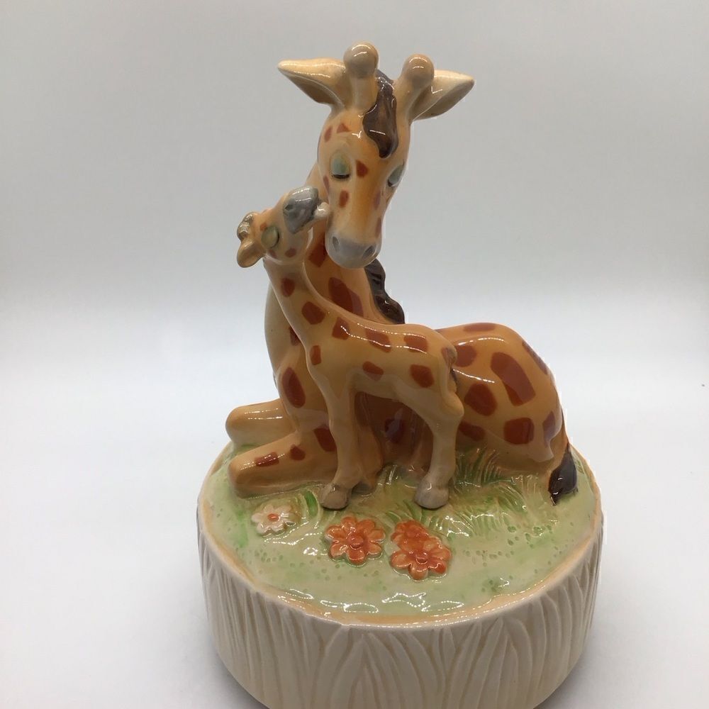 Mama and baby Giraffe Porcelain Musical Figurine